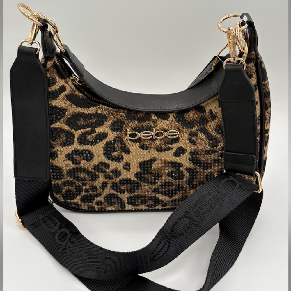 NWT Bebe Black and Tan Leopard Shoulder Bag